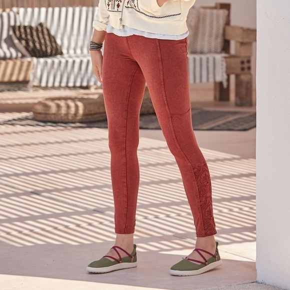 SUNDANCE Arabella Leggings Embroidered Stretch Cotton Knit Rust Orange Size XS - Picture 1 of 13
